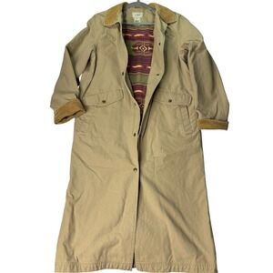 Vintage L.L. Bean Barn Coat Women's Small REG Tan Canvas Aztec Blanket Lining